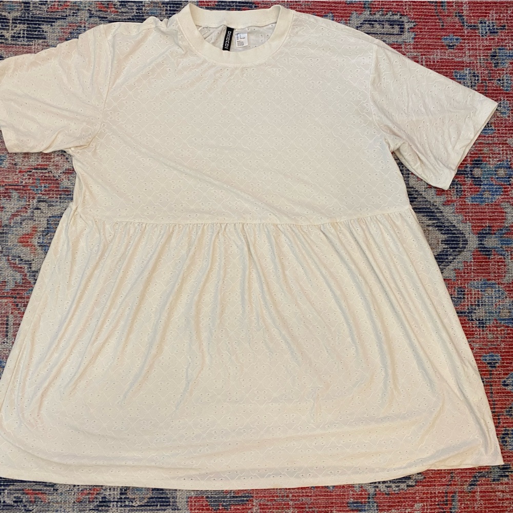H&M white eyelet tunic dress top